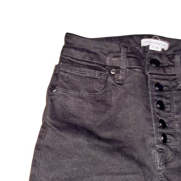 Good American Straight Leg Ankle Jeans Womens Sz 2/26 Black Button Fly High Rise - Picture 2 of 7